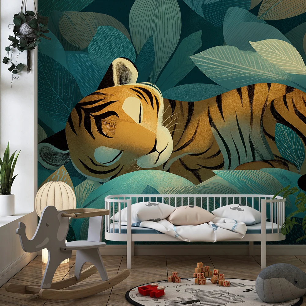 Kids room wallpaper | Spící tygr uprostřed bujné džungle