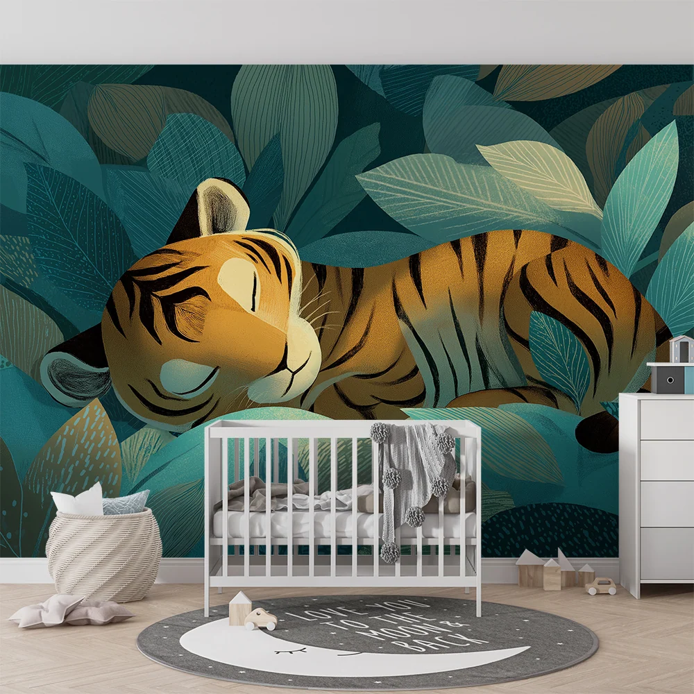 Kids room wallpaper | Spící tygr uprostřed bujné džungle