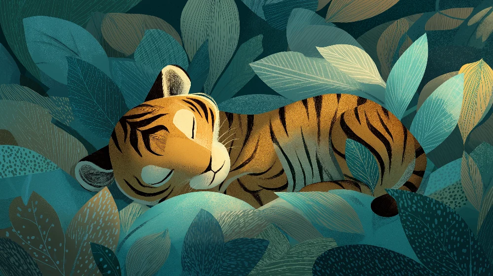 Kids room wallpaper | Spící tygr uprostřed bujné džungle