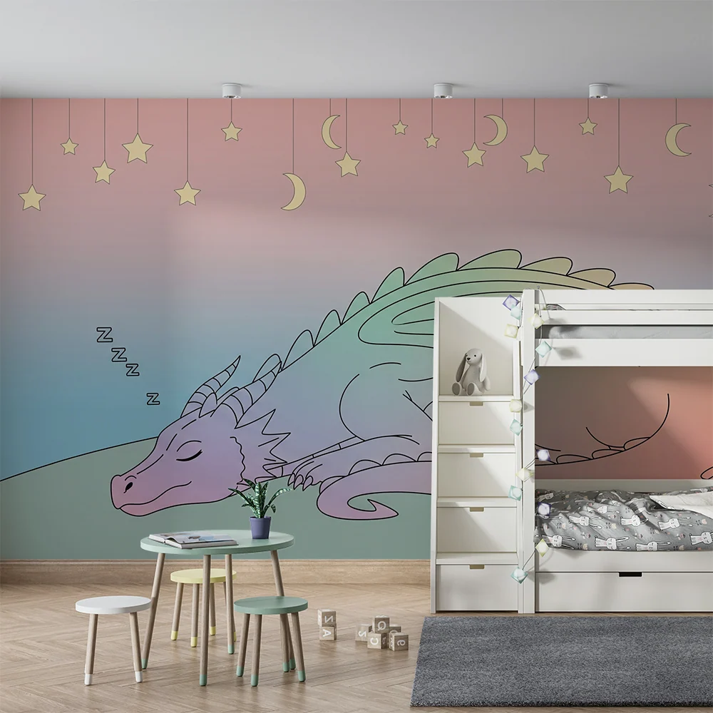 Kids room wallpaper | Spiací drak pod hvězdnou oblohou