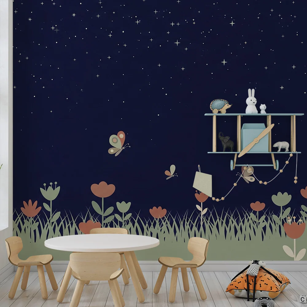 Kids room wallpaper | Starry garden butterflies