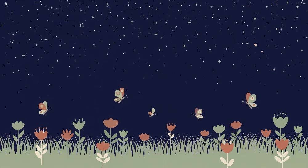 Kids room wallpaper | Starry garden butterflies