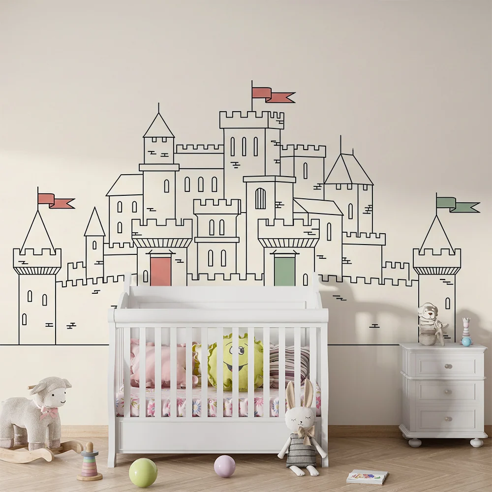 Kids room wallpaper | Středověký hrad s pestrobarevnými vlajkami