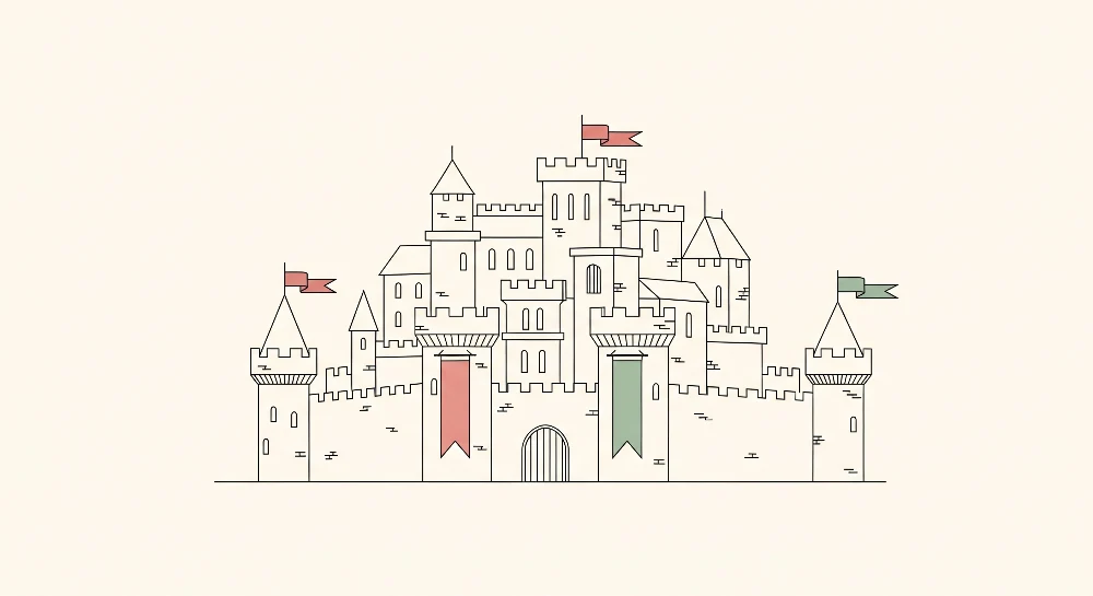 Kids room wallpaper | Středověký hrad s pestrobarevnými vlajkami