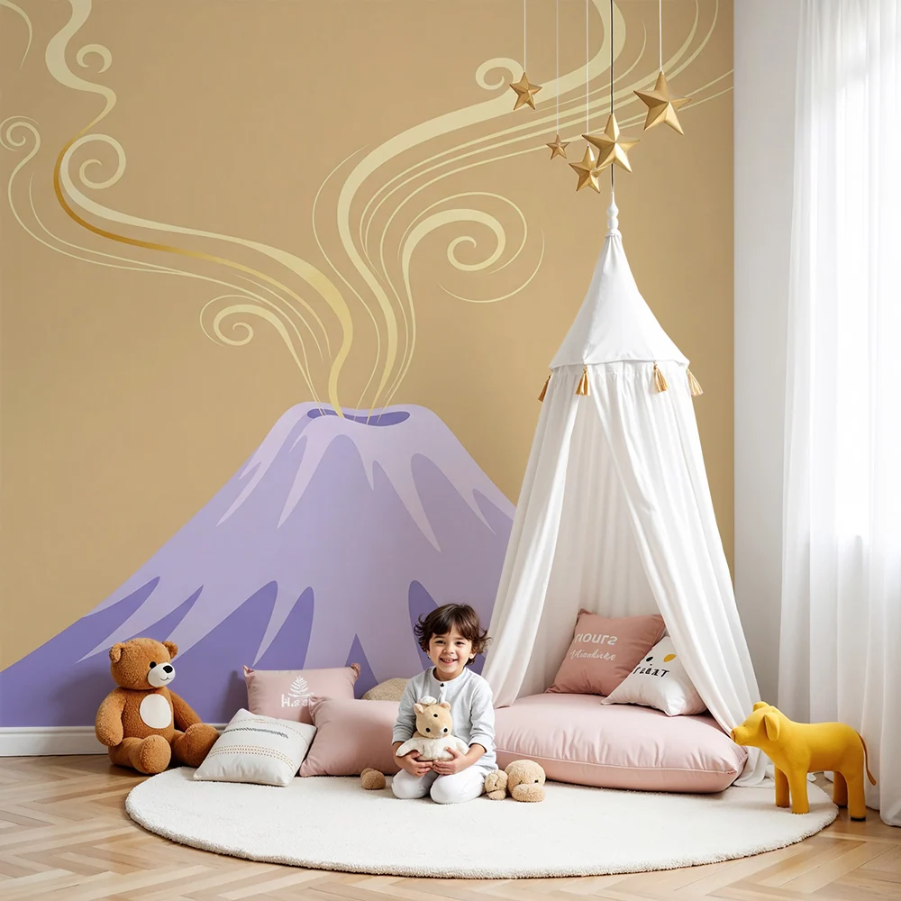 Kids room wallpaper | Stylizovaný sopka s barevnými výpary
