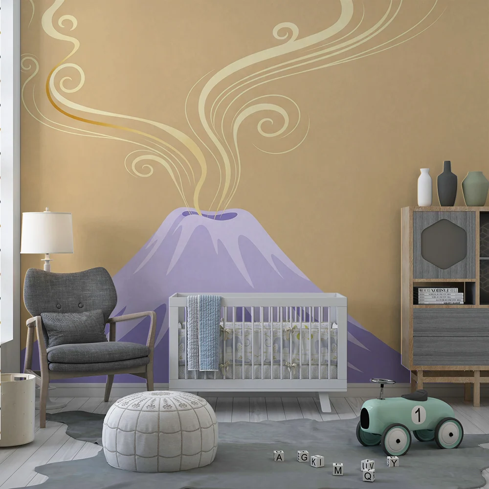 Kids room wallpaper | Stylizovaný sopka s barevnými výpary