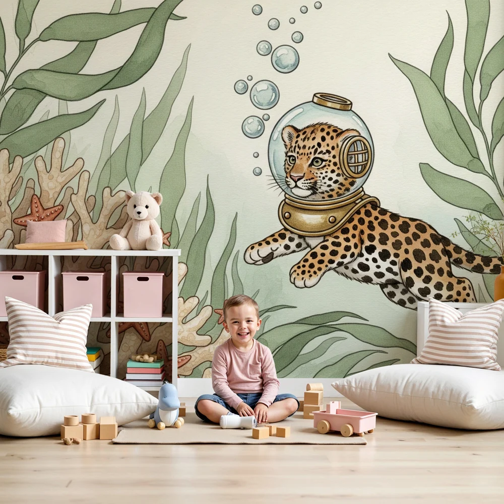 Kids room wallpaper | Submarine Leopard Adventurer
