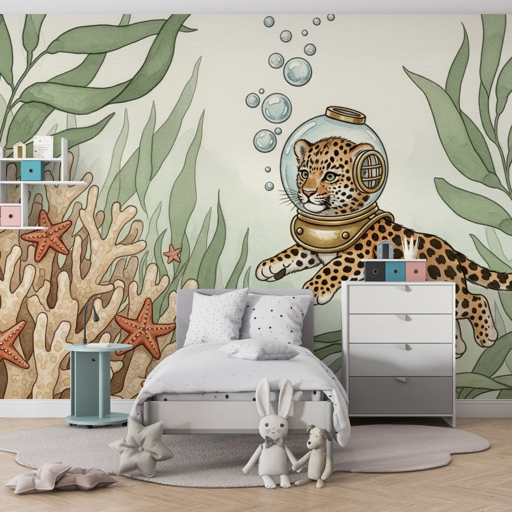Kids room wallpaper | Submarine Leopard Adventurer
