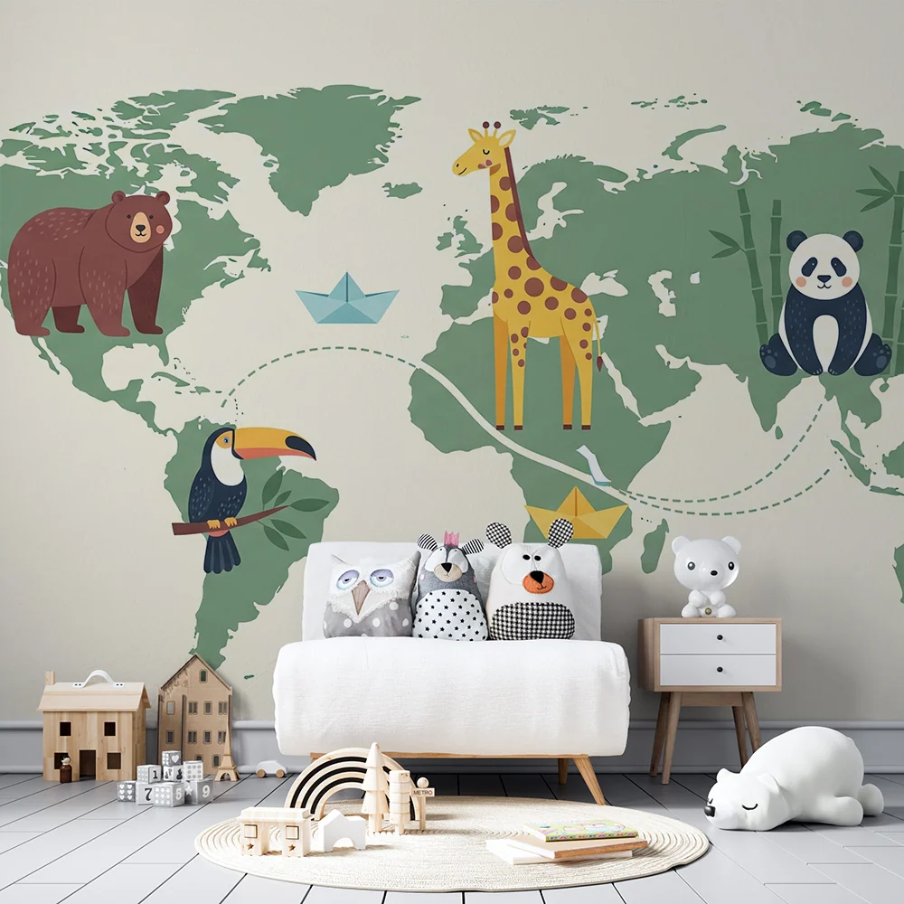 Kids room wallpaper | Svět zvířat s barevnou mapou