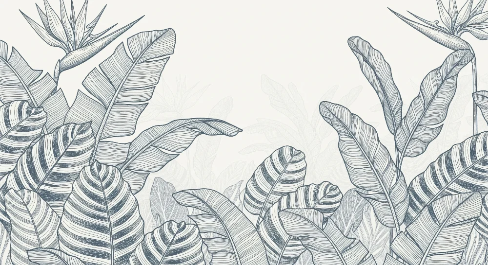 Kids room wallpaper | Tropical foliage delicate lines