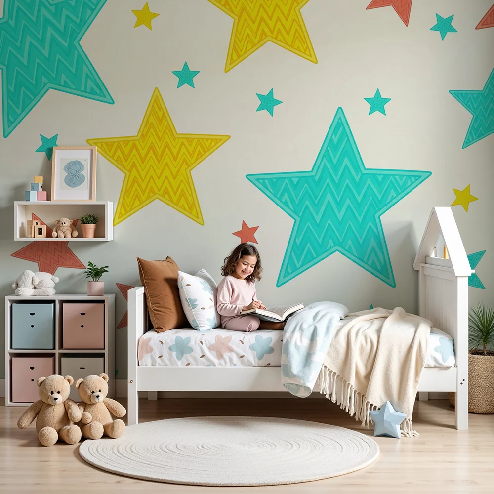 Kids room wallpaper | Velké barevné hvězdy