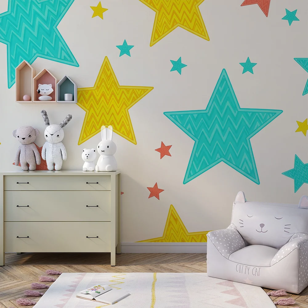 Kids room wallpaper | Velké barevné hvězdy