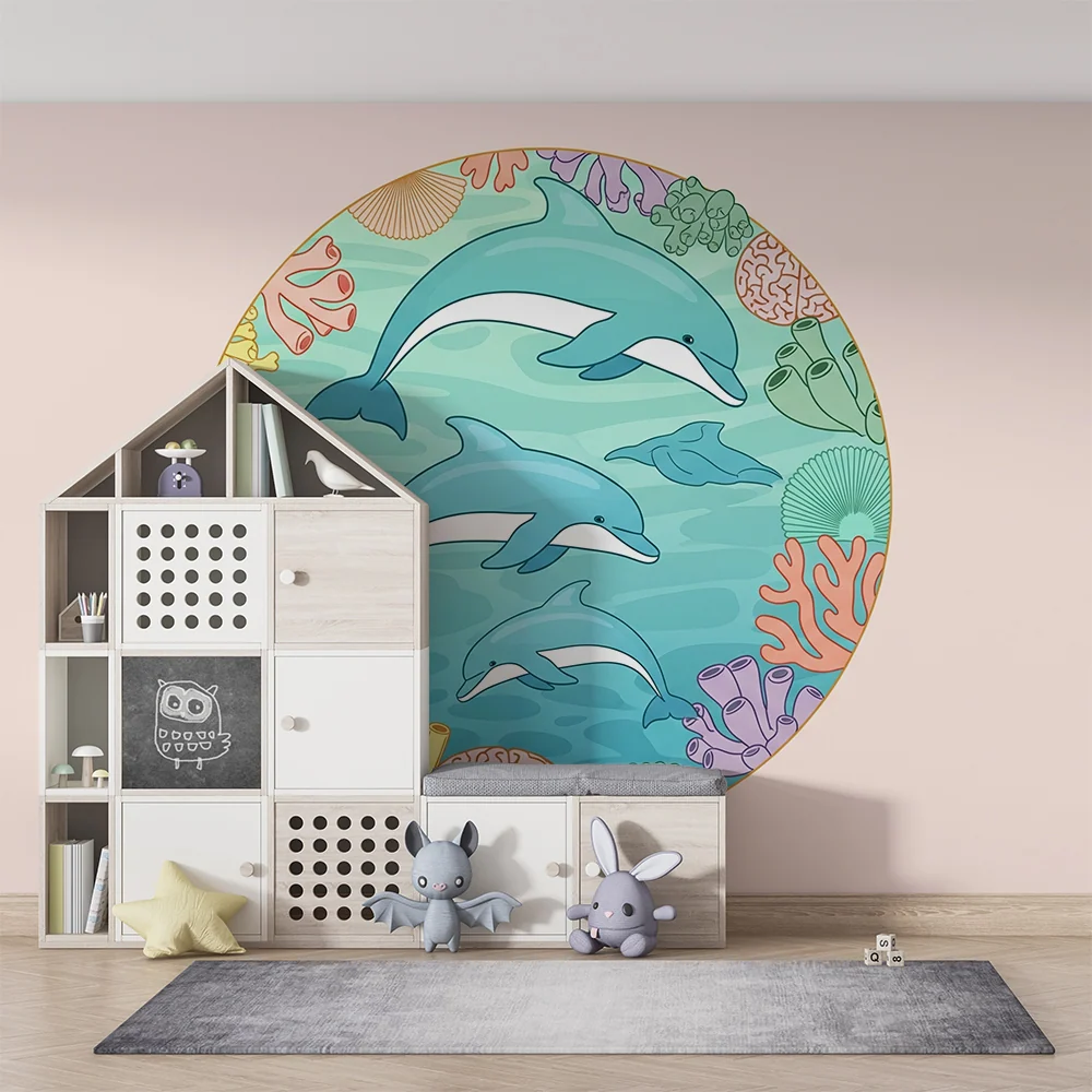 Kids room wallpaper | Veselí delfíni v barevném podmořském světě