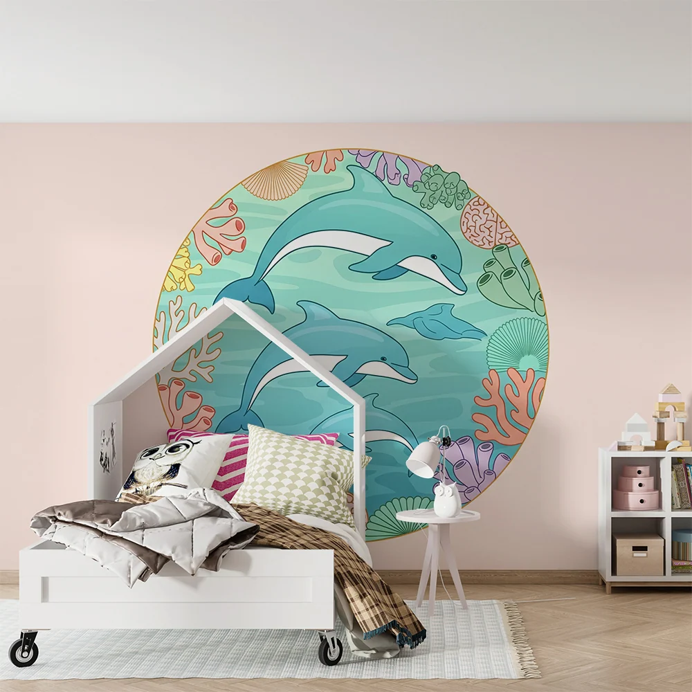 Kids room wallpaper | Veselí delfíni v barevném podmořském světě