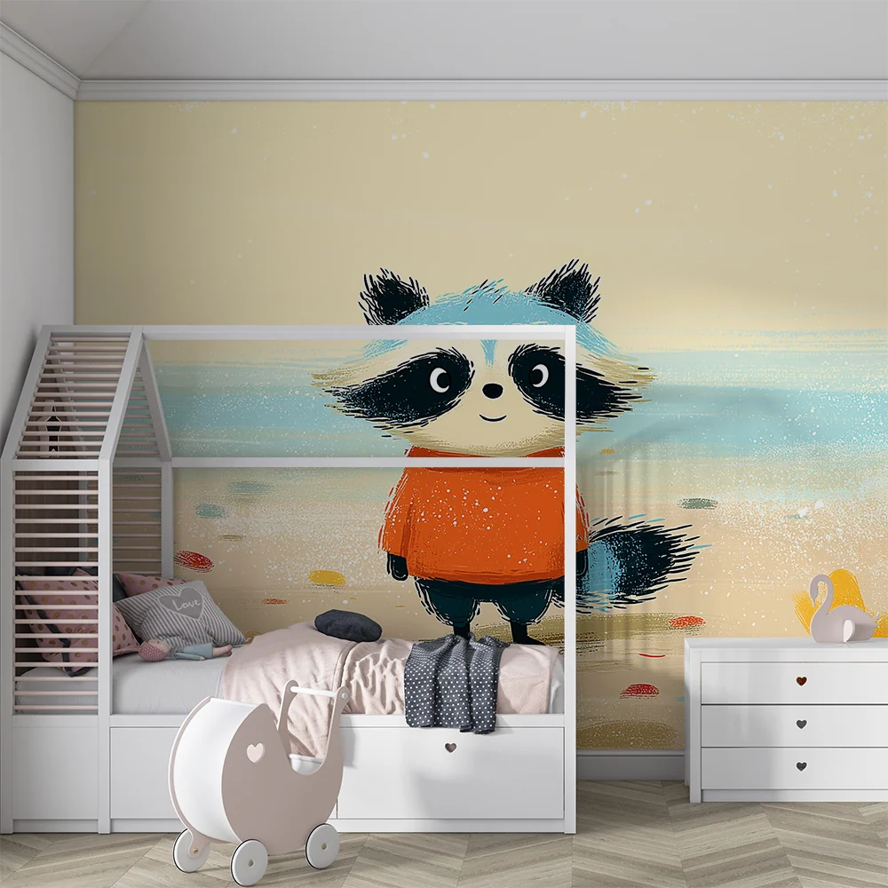 Kids room wallpaper | Veselý jezevec na pláži s barevnými listy