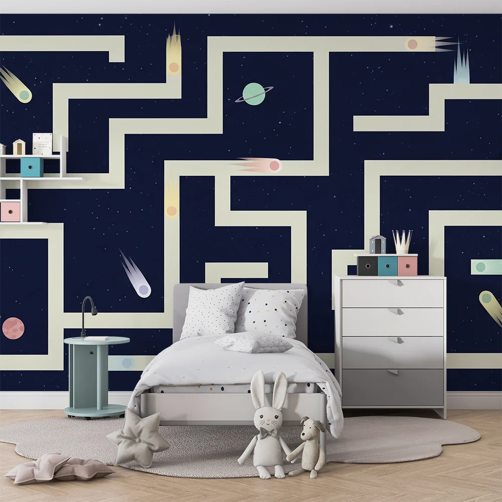 Kids room wallpaper | Vesmírný labyrint s barevnými planetami komety