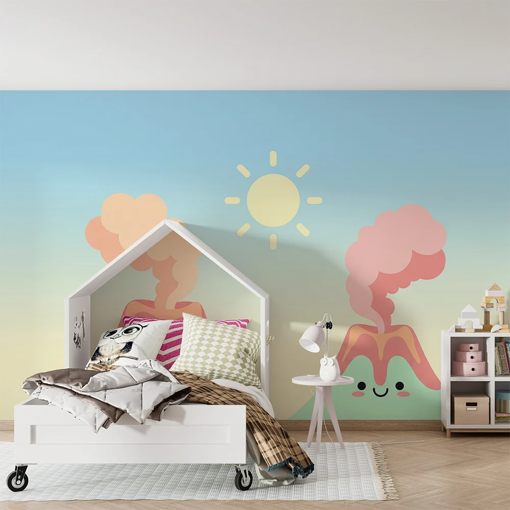 Kids room wallpaper | Vesuvius smiling under pastel sky