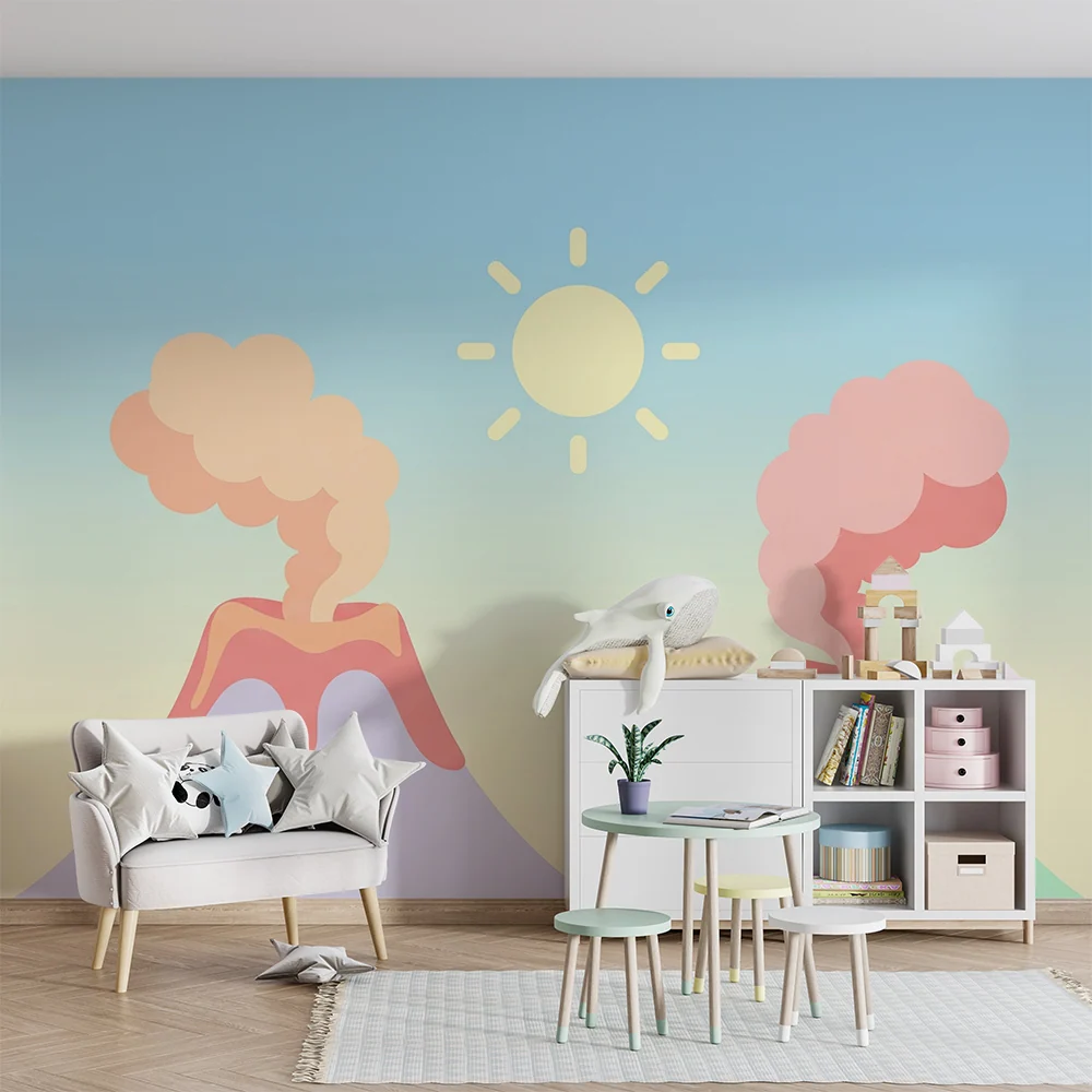 Kids room wallpaper | Vesuvius smiling under pastel sky