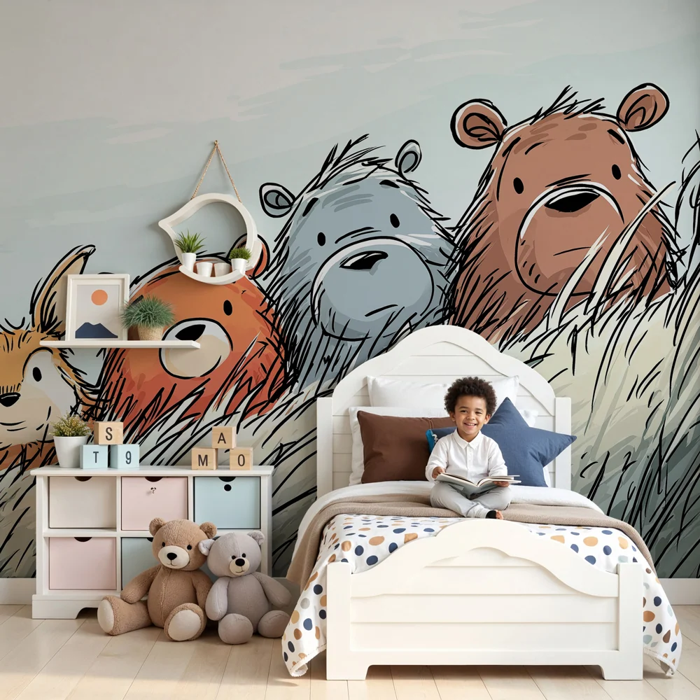 Kids room wallpaper | Zábavné lesní zvířata