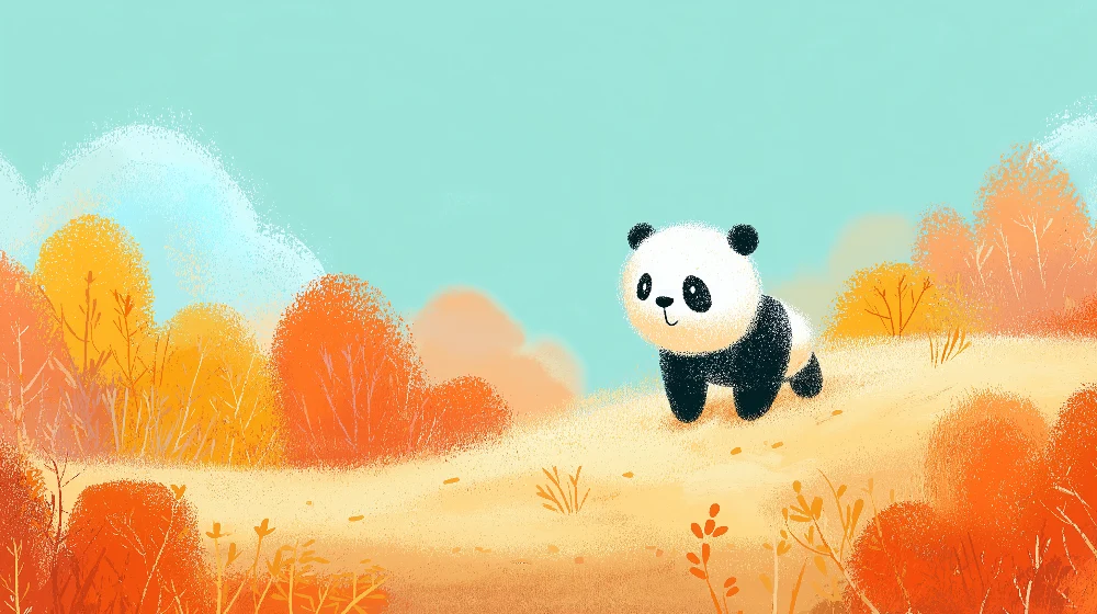 Kinderkamer behang | Schattige panda kleurrijk herfstlandschap