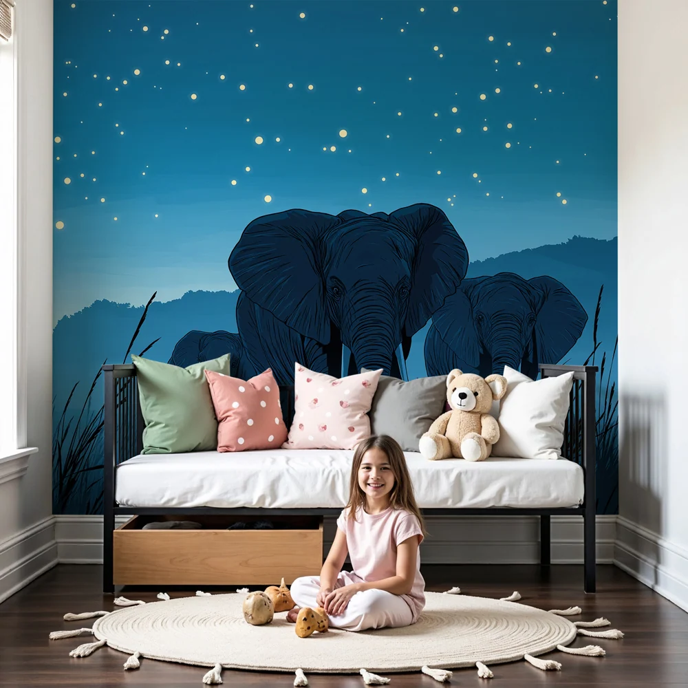 Kinderzimmer behang | Elegánní sloni pod hvězdami