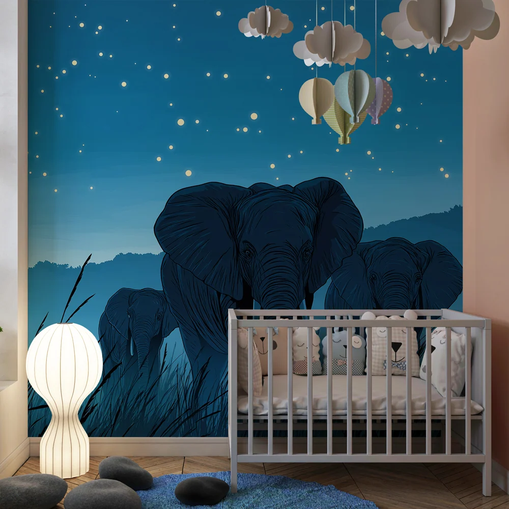 Kinderzimmer behang | Elegánní sloni pod hvězdami