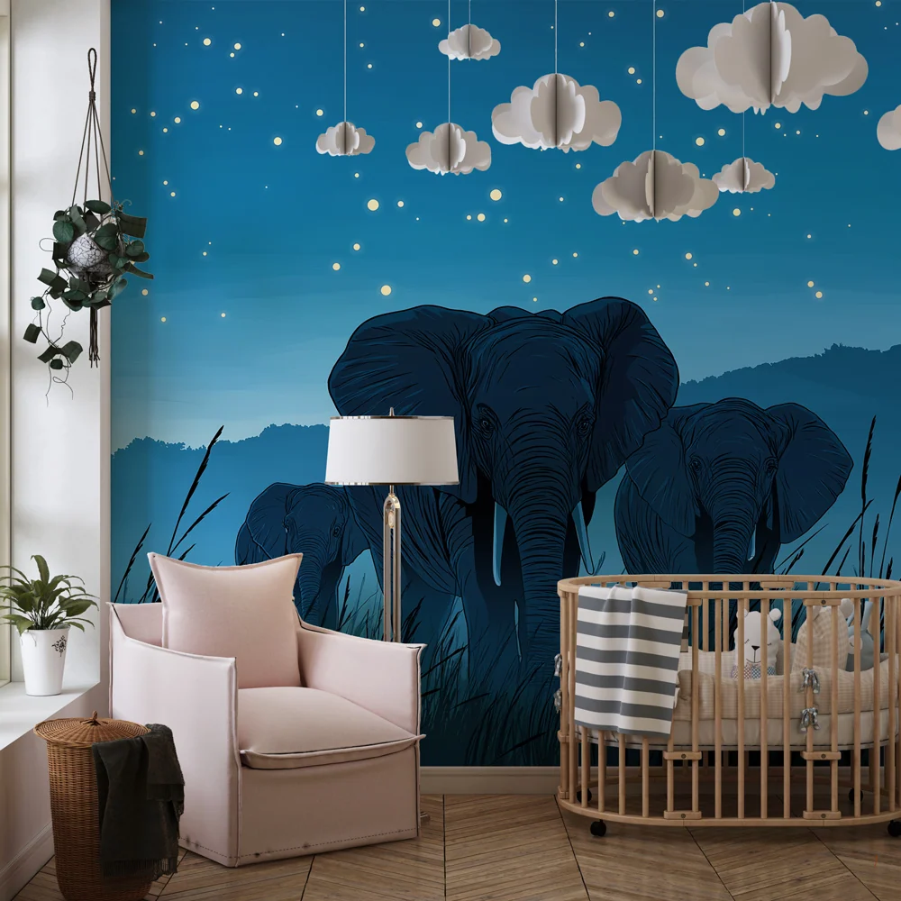 Kinderzimmer behang | Elegánní sloni pod hvězdami