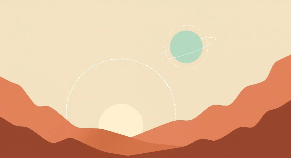 Kinderzimmer Tapete | Abstrakte Landschaft mit Bergen und Planeten