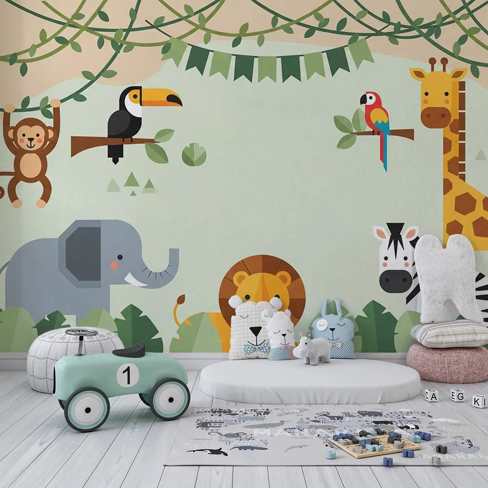 Kinderzimmer Tapete | Bunte und fröhliche Dschungeltiere