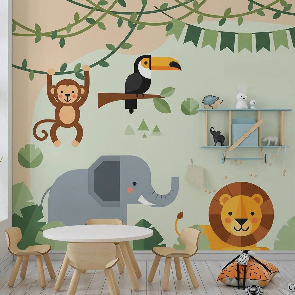 Kinderzimmer Tapete | Bunte und fröhliche Dschungeltiere