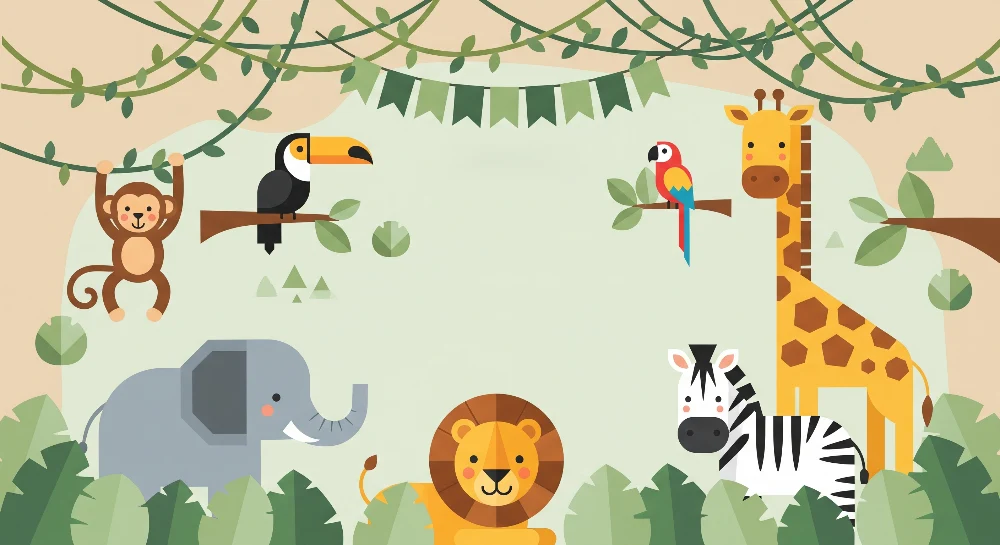 Kinderzimmer Tapete | Bunte und fröhliche Dschungeltiere