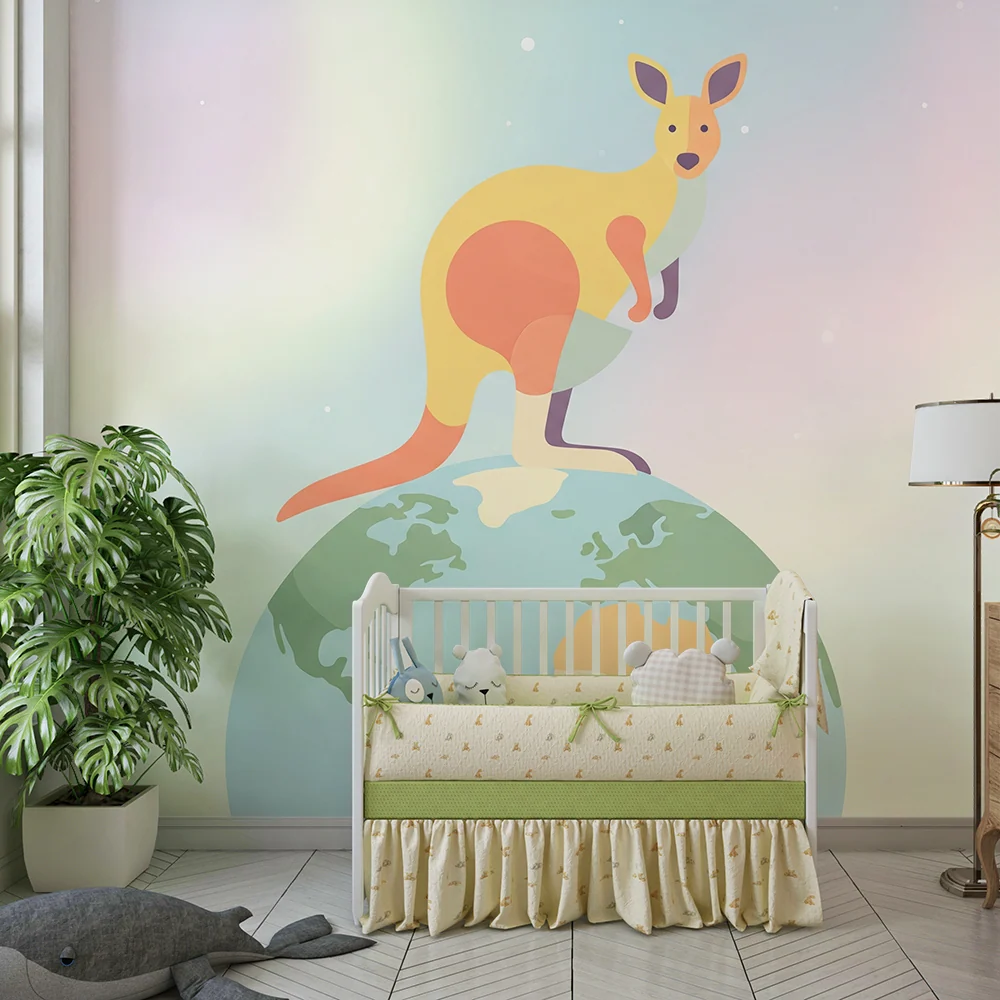 Kinderzimmer Tapete | Bunter Känguru auf dem Planeten Erde