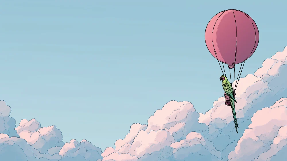 Kinderzimmer Tapete | Bunter Vogel einem Ballon über den Wolken