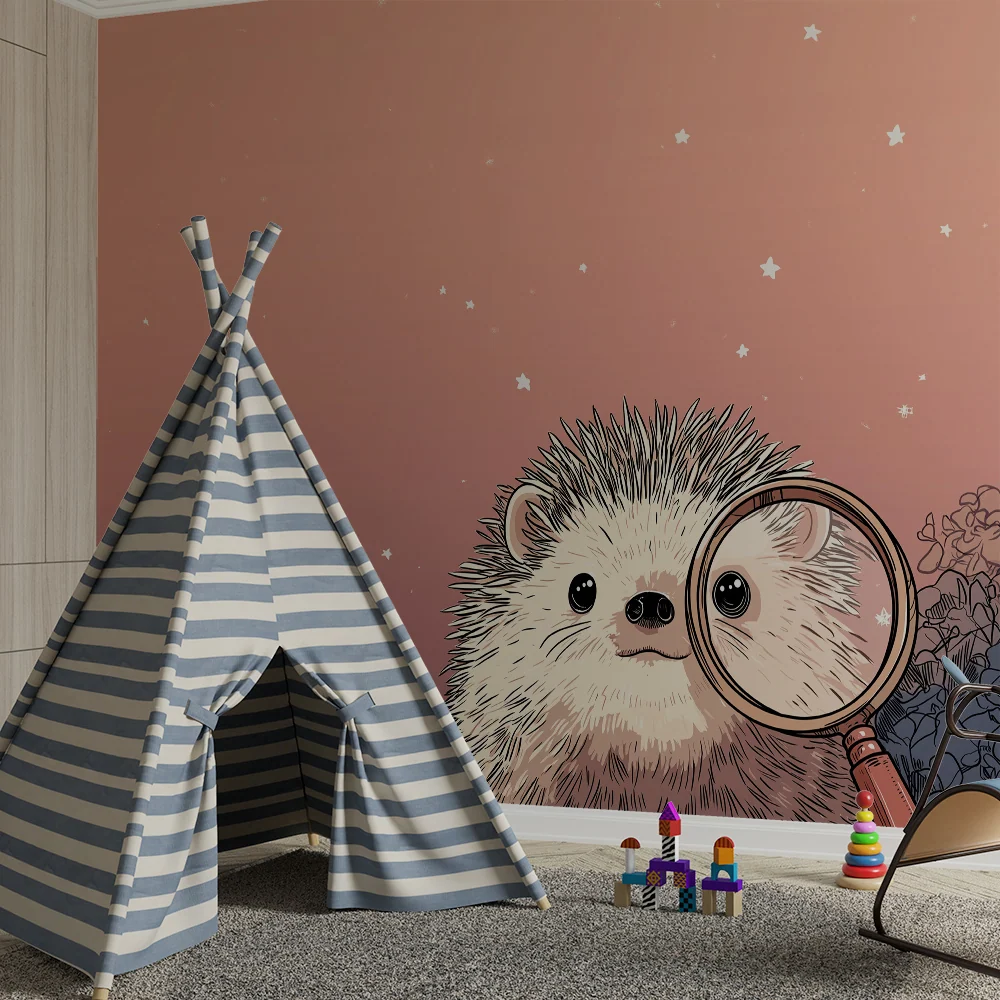 Kinderzimmer Tapete | Detektiv-Igel unter einem sternenklaren Himmel