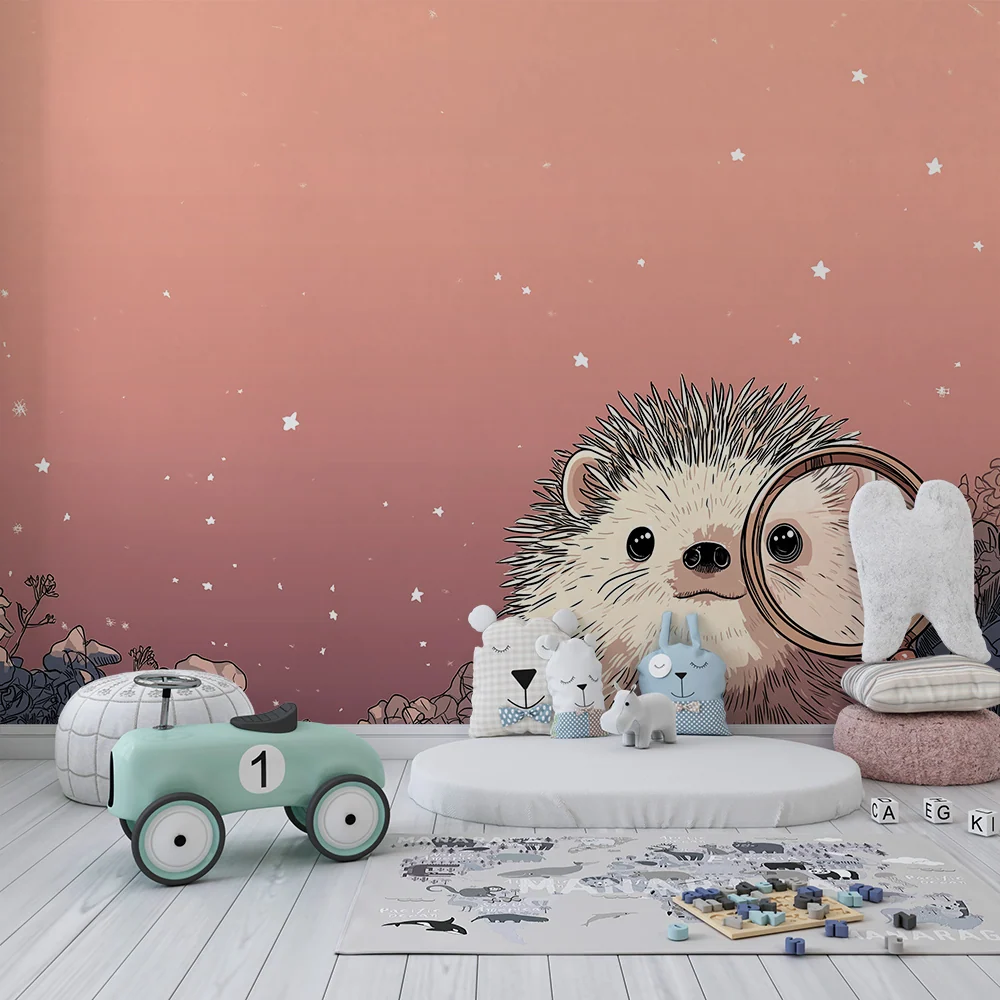 Kinderzimmer Tapete | Detektiv-Igel unter einem sternenklaren Himmel