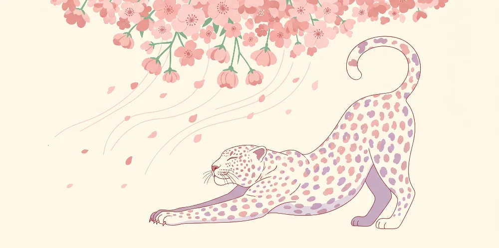 Kinderzimmer Tapete | Eleganter Leopard unter blühender Kirschblüte
