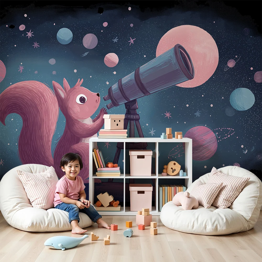 Kinderzimmer Tapete | Entdecker-Eichhörnchen unter den Sternen