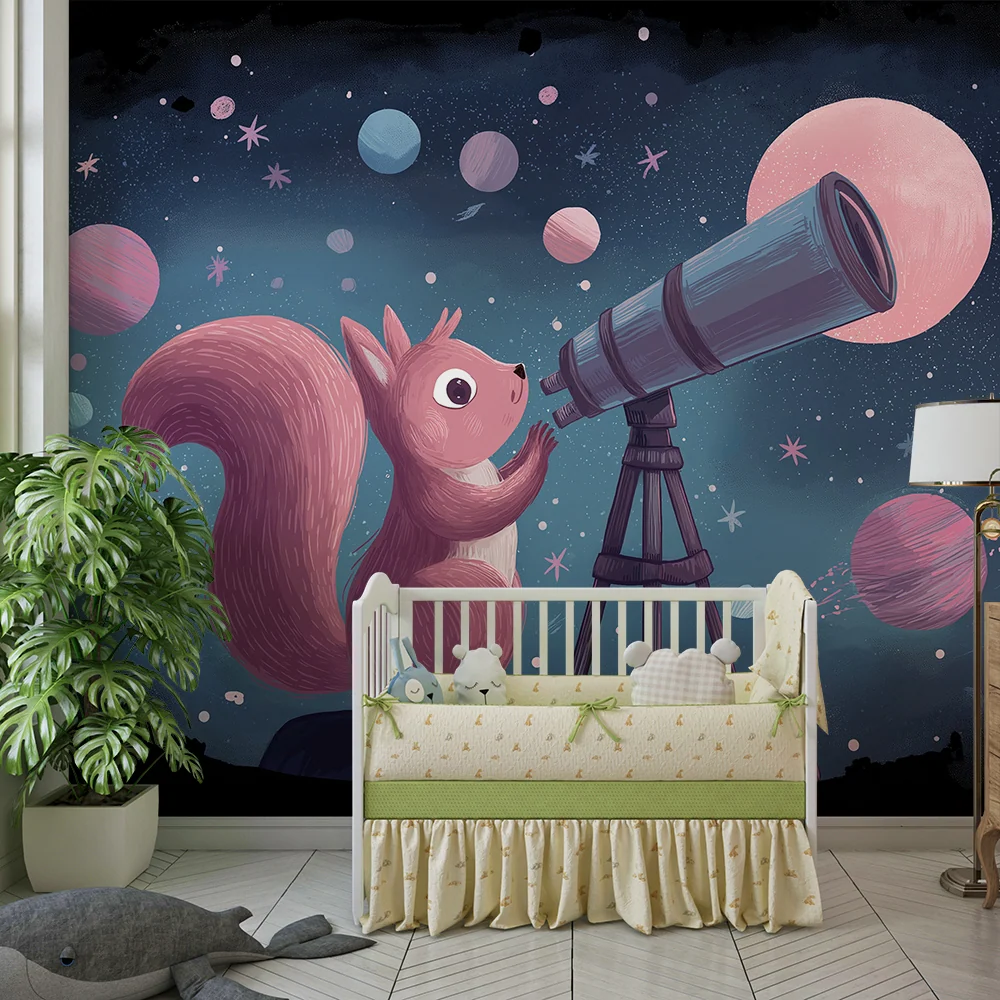 Kinderzimmer Tapete | Entdecker-Eichhörnchen unter den Sternen