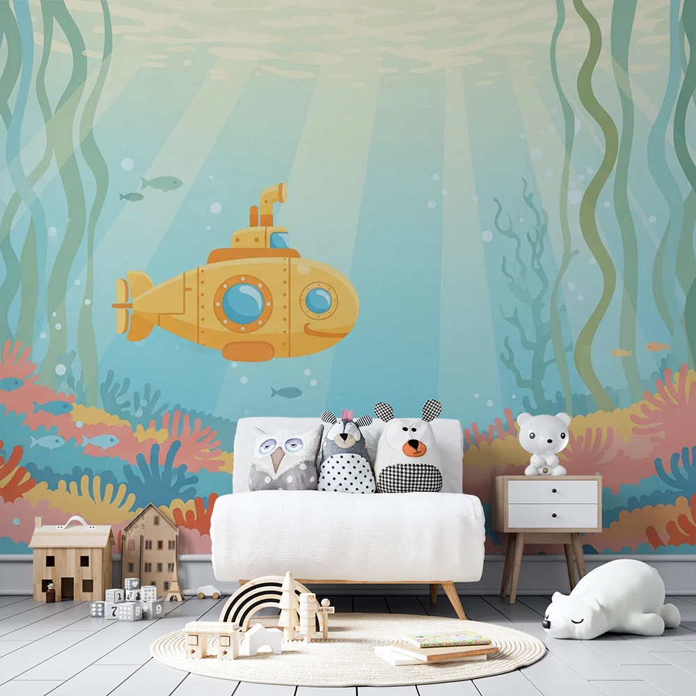 Kinderzimmer Tapete | Entdecker-U-Boot einer bunten Unterwasserwelt