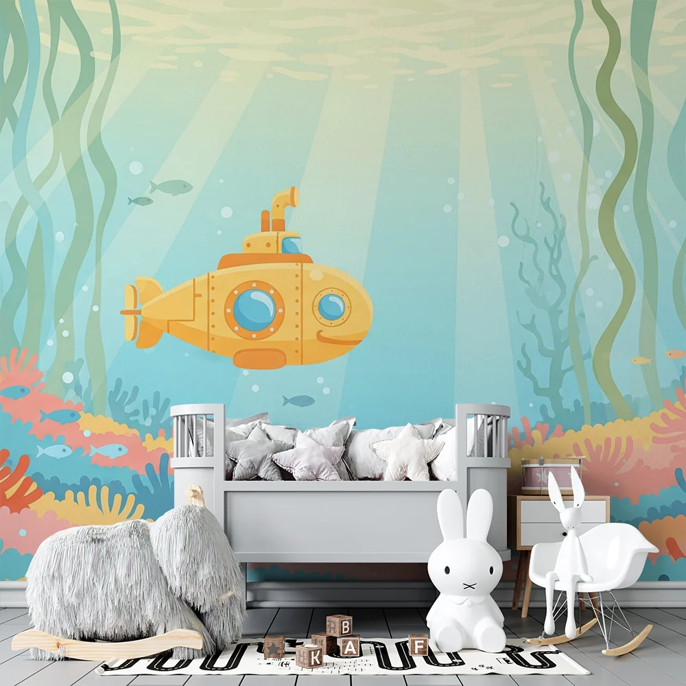 Kinderzimmer Tapete | Entdecker-U-Boot einer bunten Unterwasserwelt