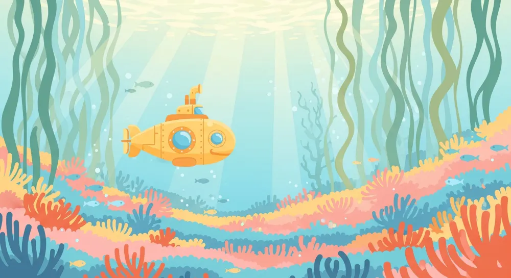 Kinderzimmer Tapete | Entdecker-U-Boot einer bunten Unterwasserwelt