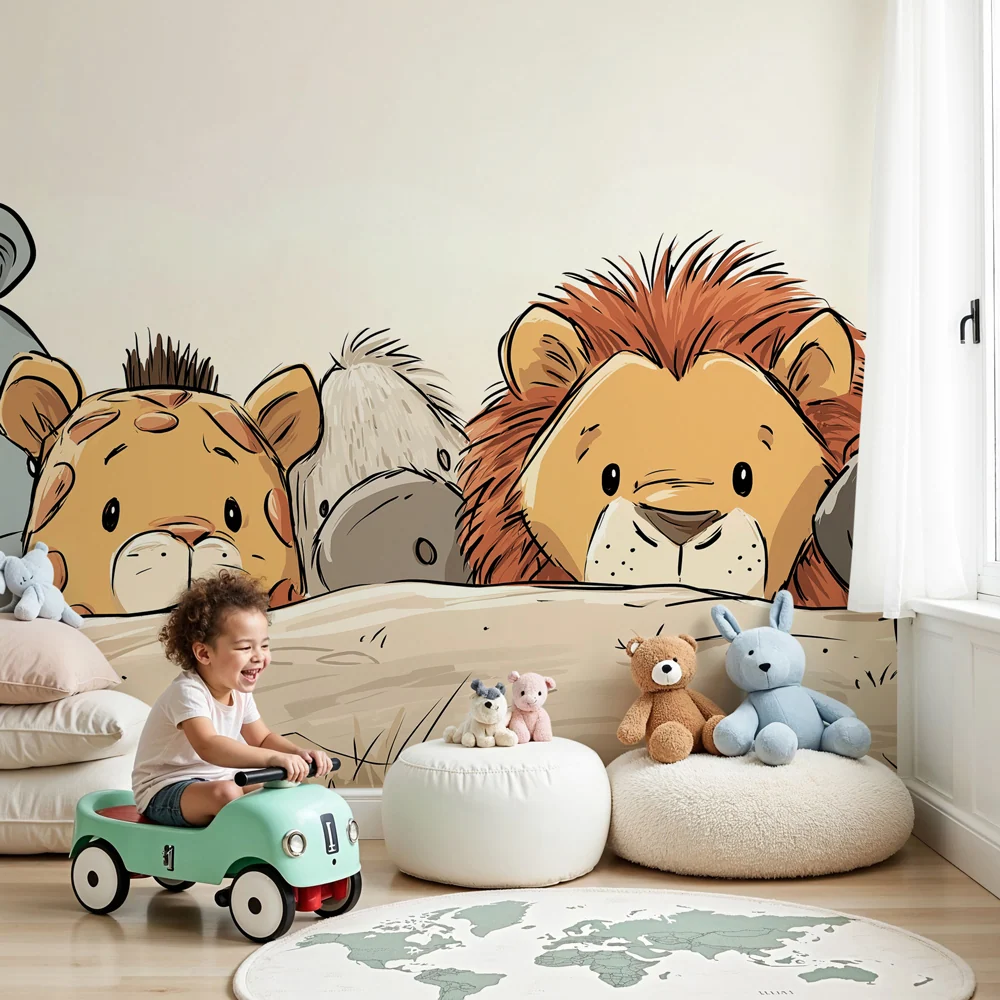 Kinderzimmer Tapete | Fröhliche Savannentiere
