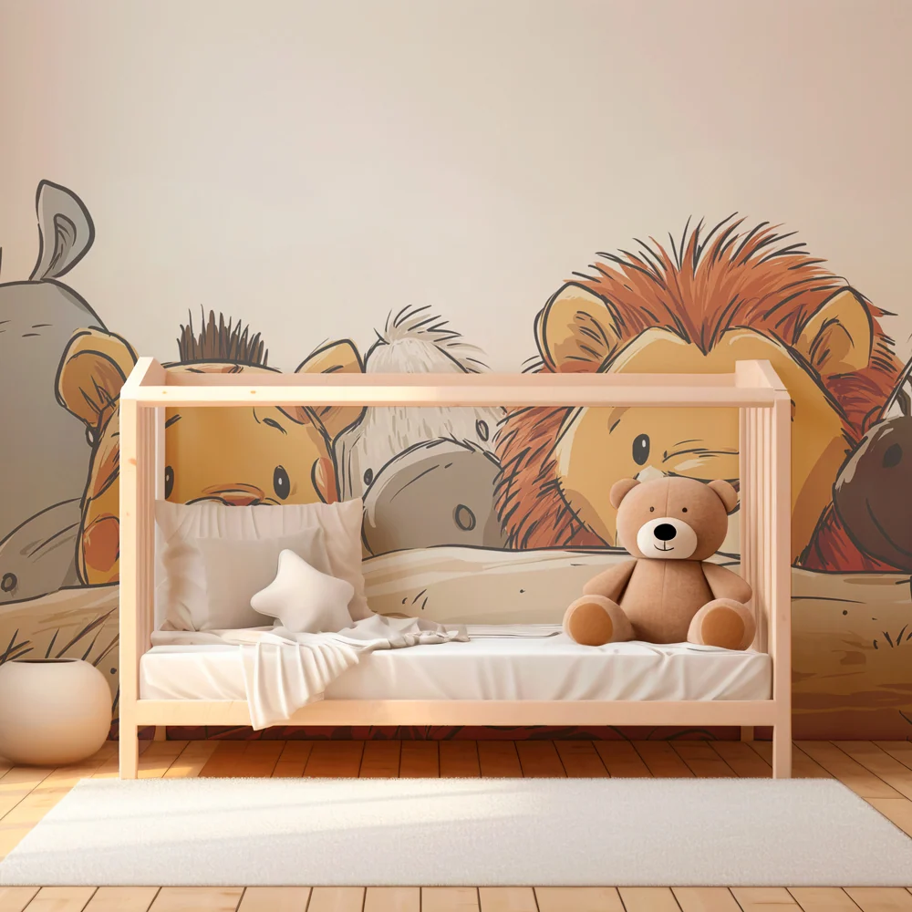 Kinderzimmer Tapete | Fröhliche Savannentiere
