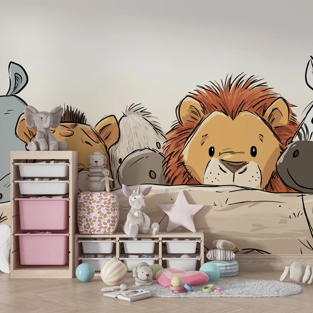 Kinderzimmer Tapete | Fröhliche Savannentiere
