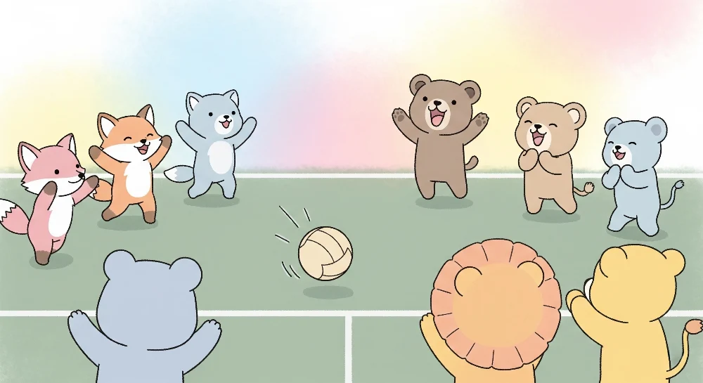 Kinderzimmer Tapete | Fröhliche Tiere spielen Volleyball