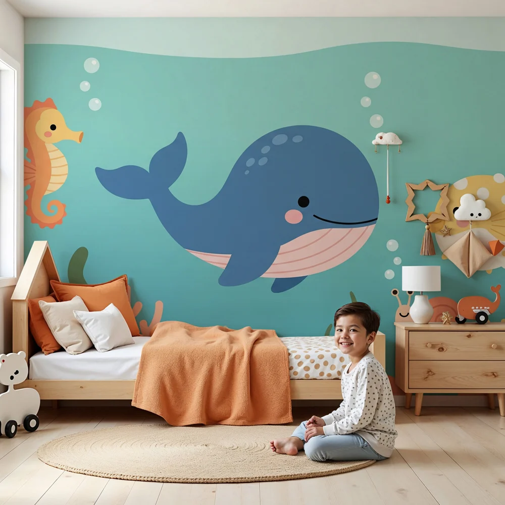 Kinderzimmer Tapete | Fröhliche Wasserwelttiere