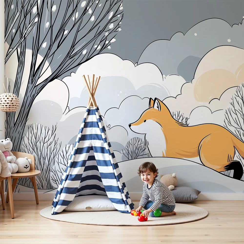 Kinderzimmer Tapete | Fuchs einer beruhigenden Winterlandschaft