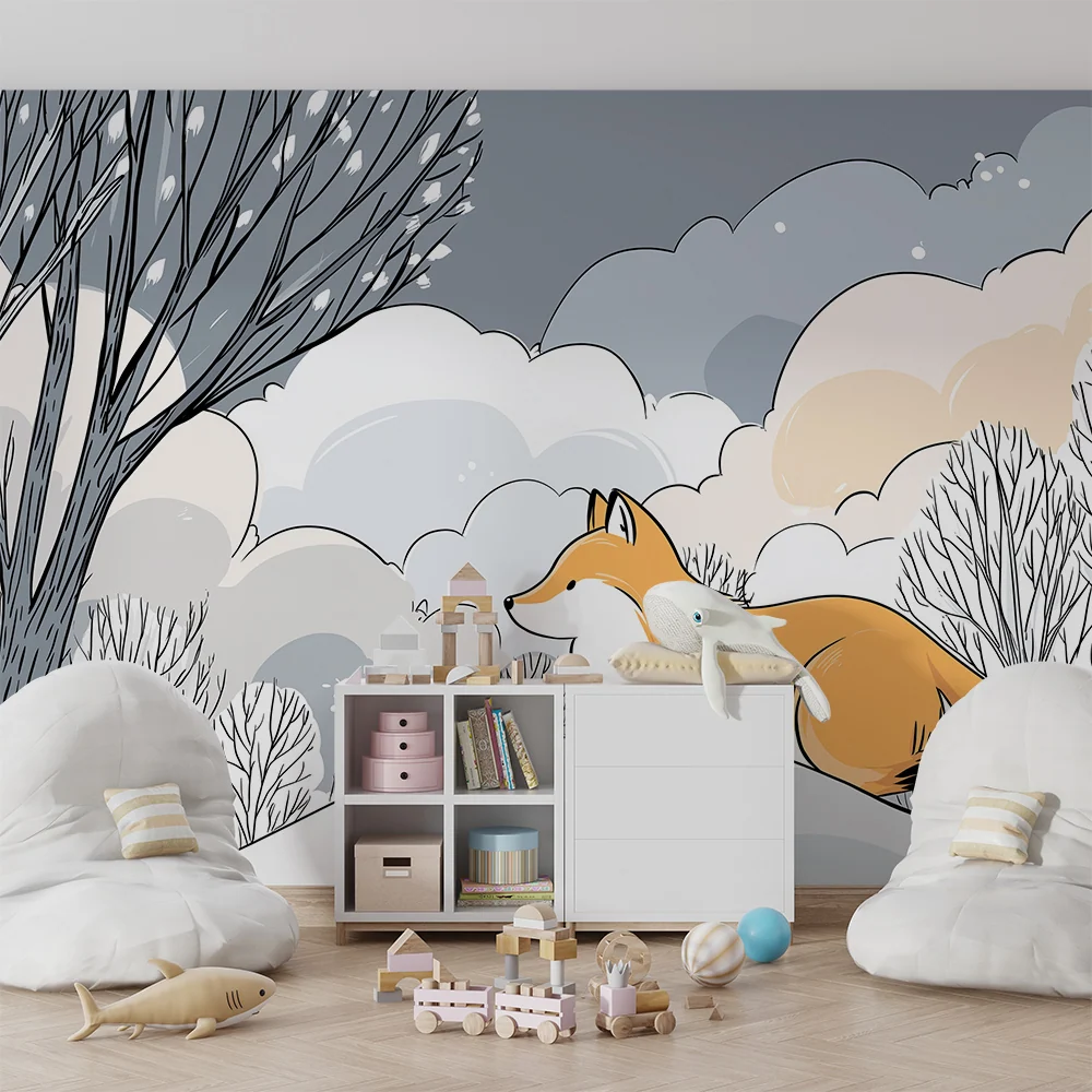 Kinderzimmer Tapete | Fuchs einer beruhigenden Winterlandschaft