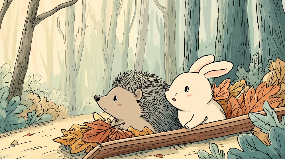 Kinderzimmer Tapete | Igel und Hase im herbstlichen Wald
