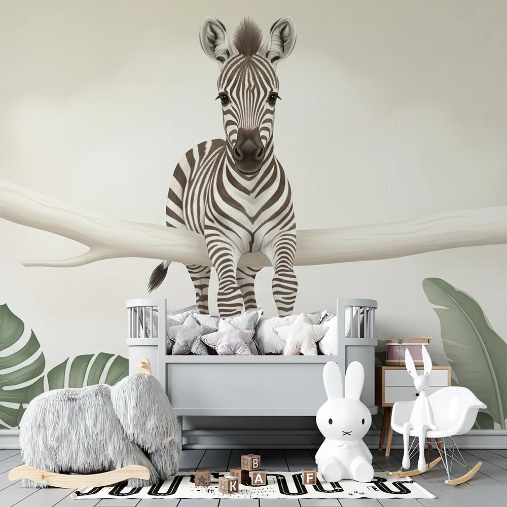 Kinderzimmer Tapete | Kleines Zebra auf einem Ast